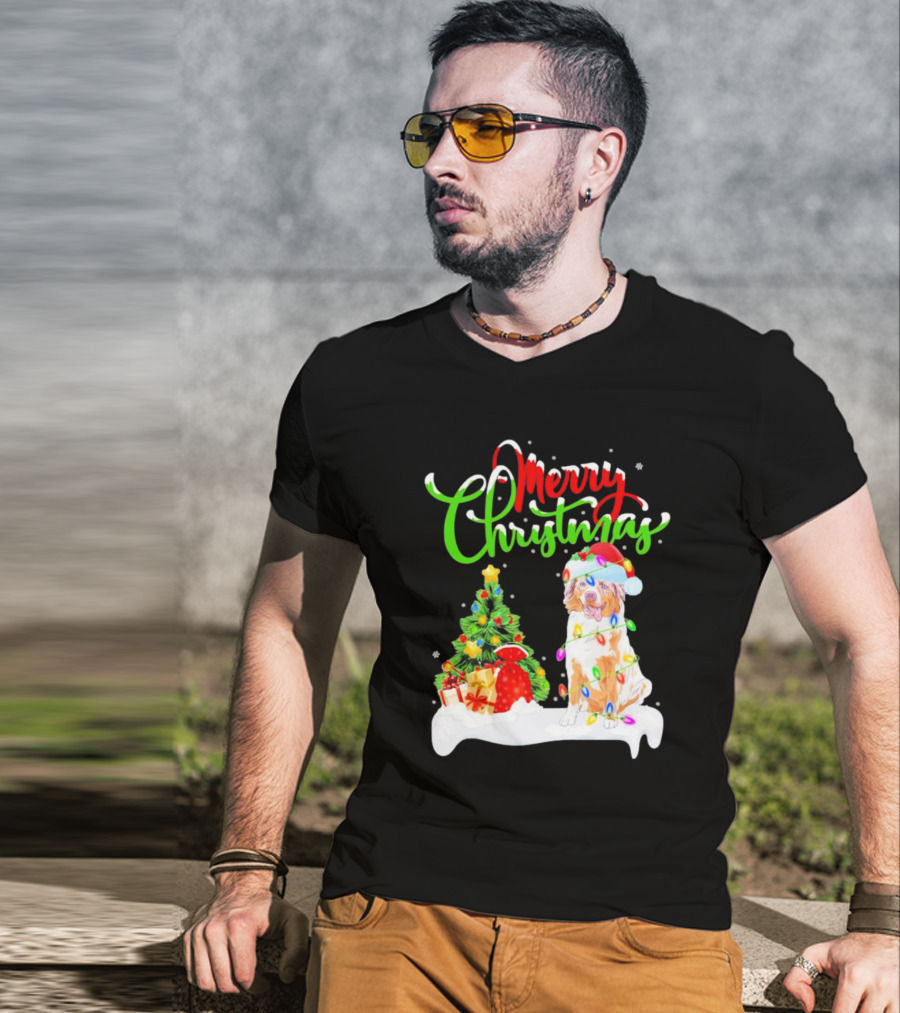 Merry Christmas Santa Australian Shepherd Dog Xmas Decorations T-Shirt