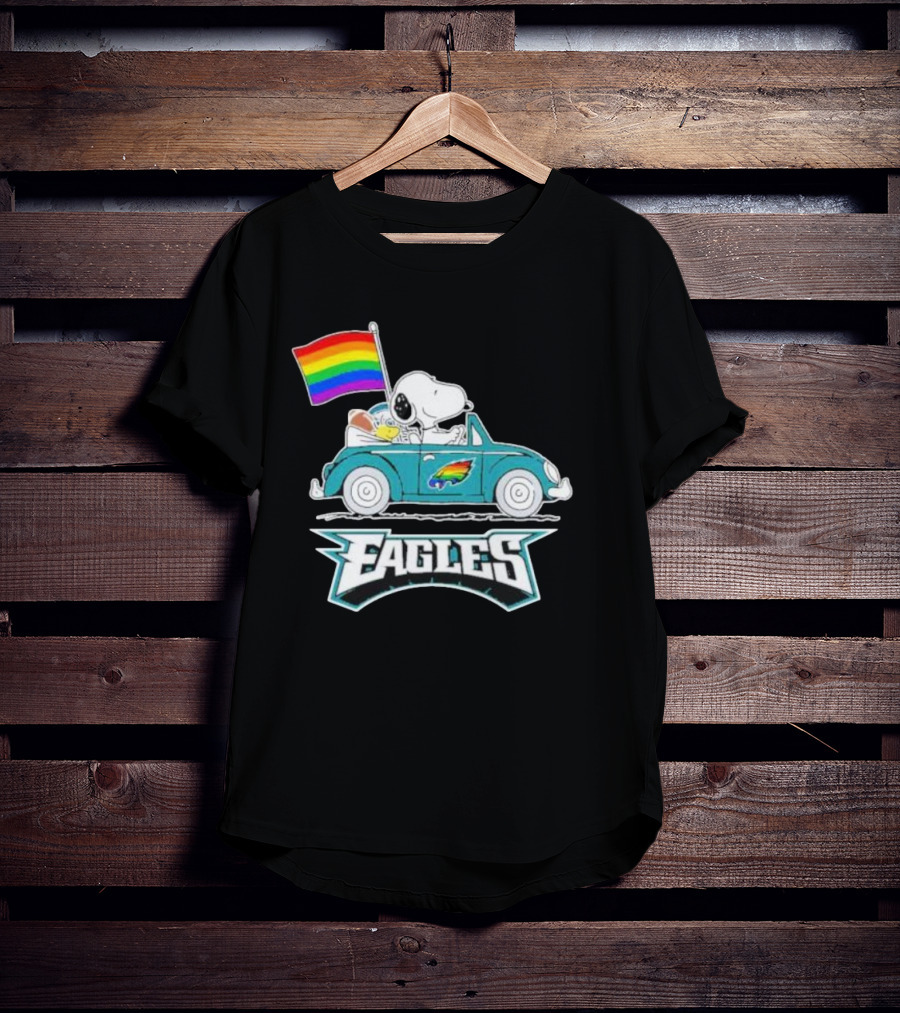 Philadelphia Eagles Pride Month Snoopy And Woodstock Rainbow Flag Parade T-Shirt