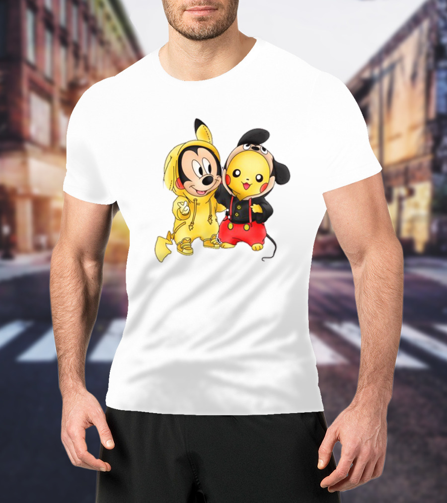 Pikachu Pokemon Mickey Mouse Crossover Fan T-Shirt