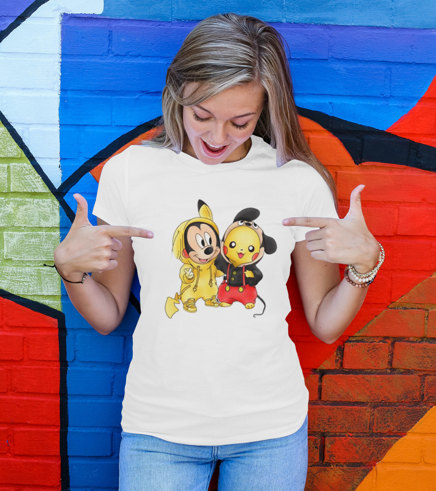 Pikachu Pokemon Mickey Mouse Crossover Fan T-Shirt