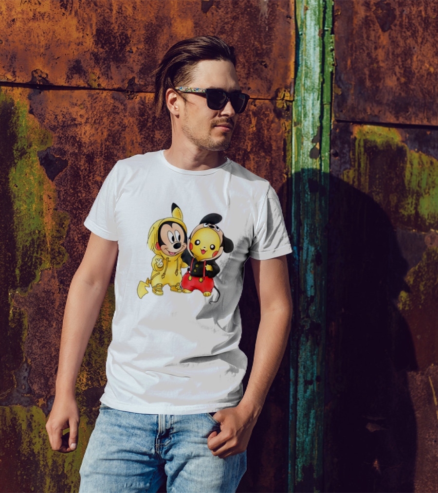 Pikachu Pokemon Mickey Mouse Crossover Fan T-Shirt