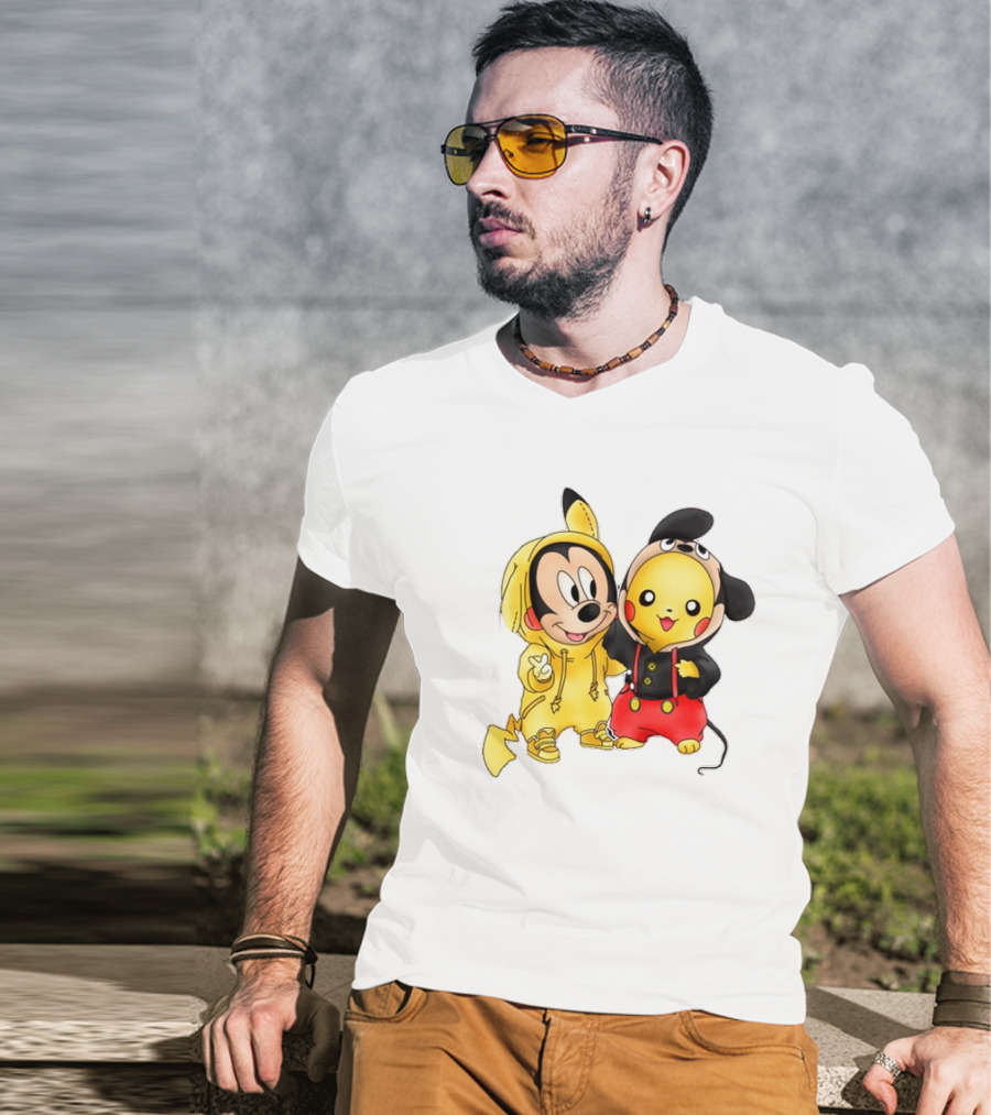 Pikachu Pokemon Mickey Mouse Crossover Fan T-Shirt