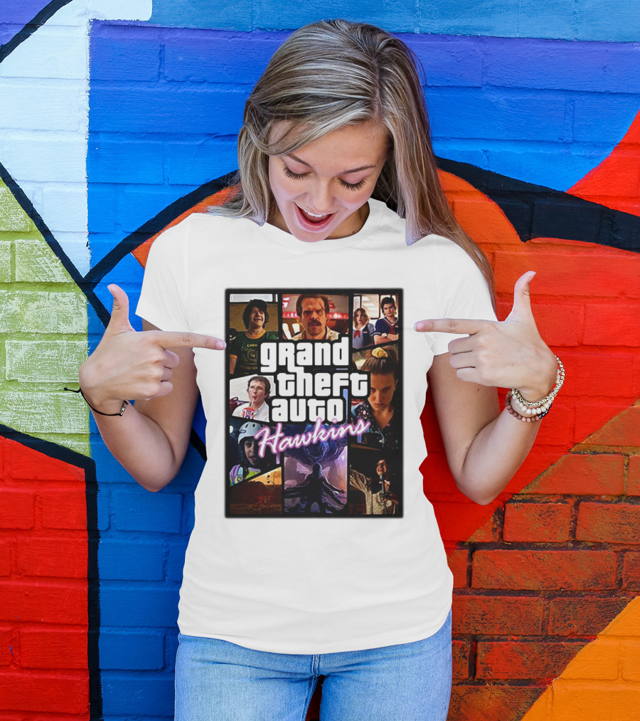 Stranger Things 3 Grand Theft Auto Hawkins Vintage Style Collage T-Shirt