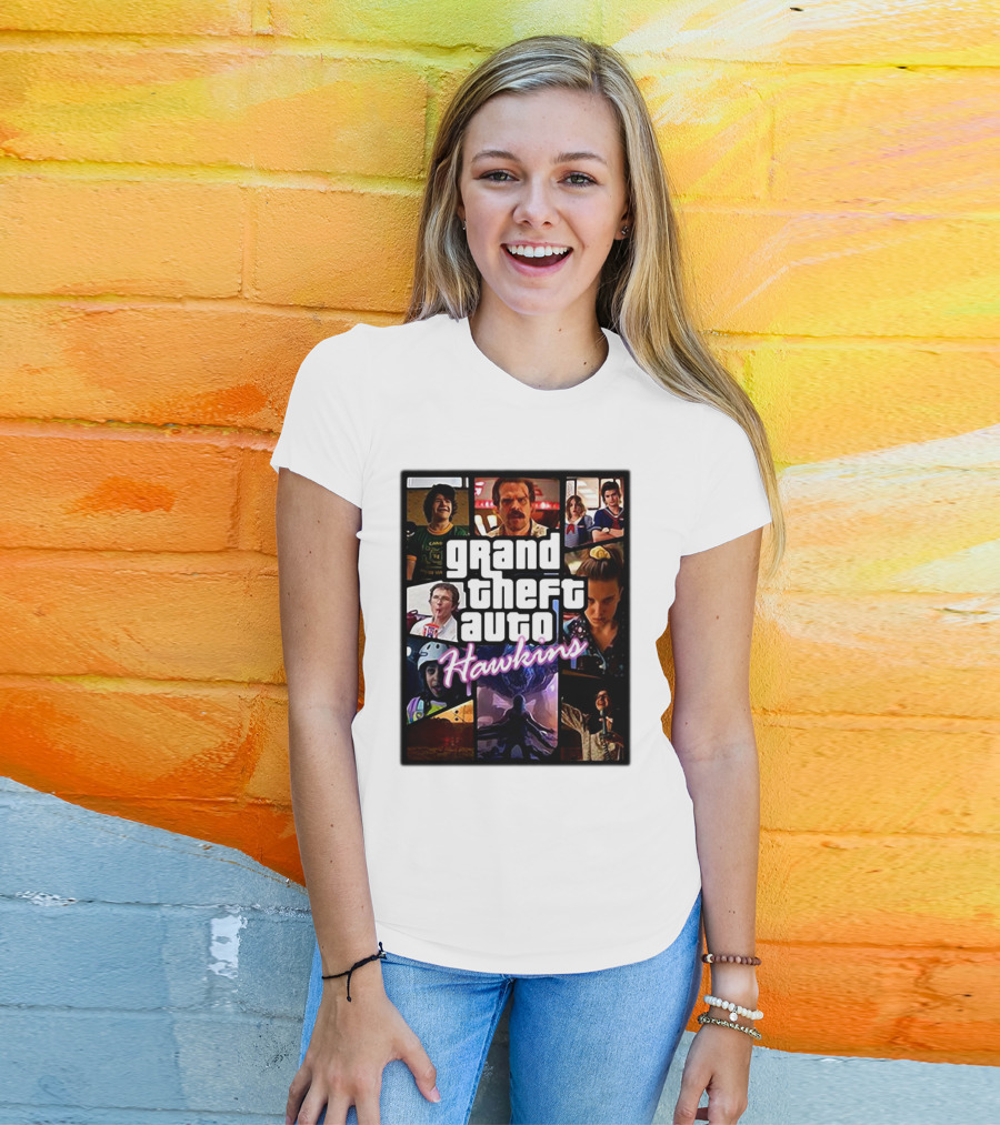 Stranger Things 3 Grand Theft Auto Hawkins Vintage Style Collage T-Shirt