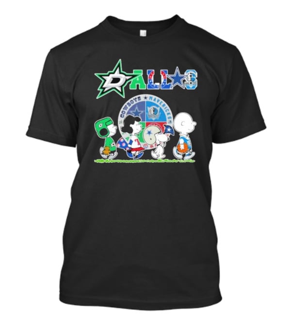 Peanuts Characters Walking With Dallas Cowboys Mavericks Stars T-Shirt