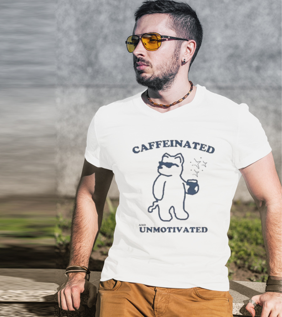 Caffeinated And Unmotivated Bear With Coffee Mug And Sunglasses T-Shirt
