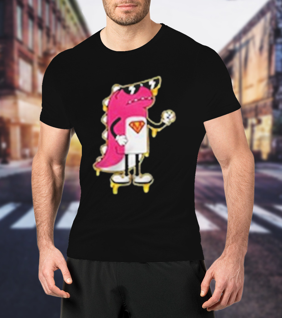 Mikina Mattem Dino Cartoon Character With Sunglasses And Superhero Emblem T-Shirt