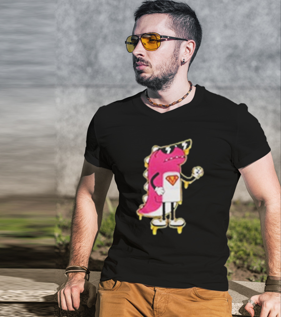 Mikina Mattem Dino Cartoon Character With Sunglasses And Superhero Emblem T-Shirt