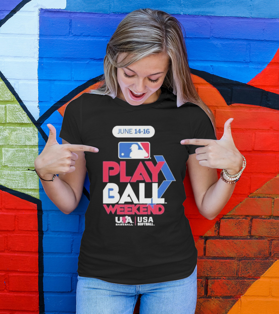 MLB Play Ball Weekend June 14-16 USA Baseball USA Softball T-Shirt