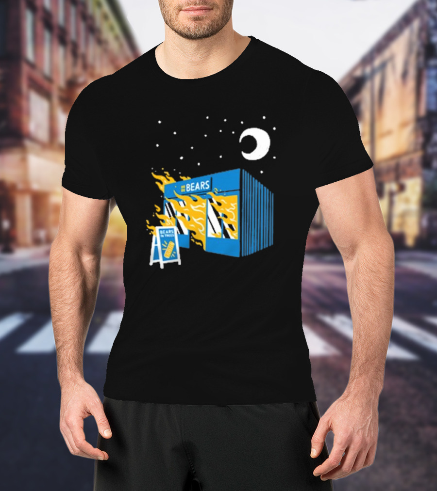 Bears Bakery On Fire Charcoal Night Scene T-Shirt