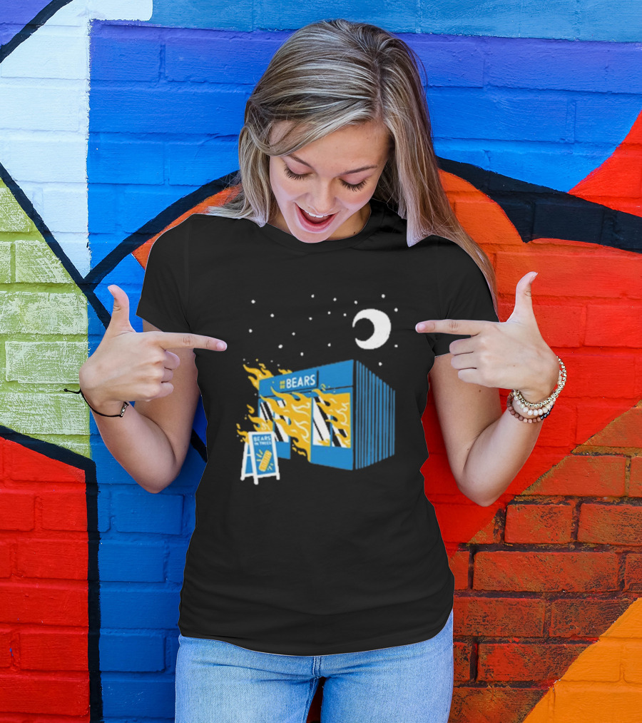 Bears Bakery On Fire Charcoal Night Scene T-Shirt