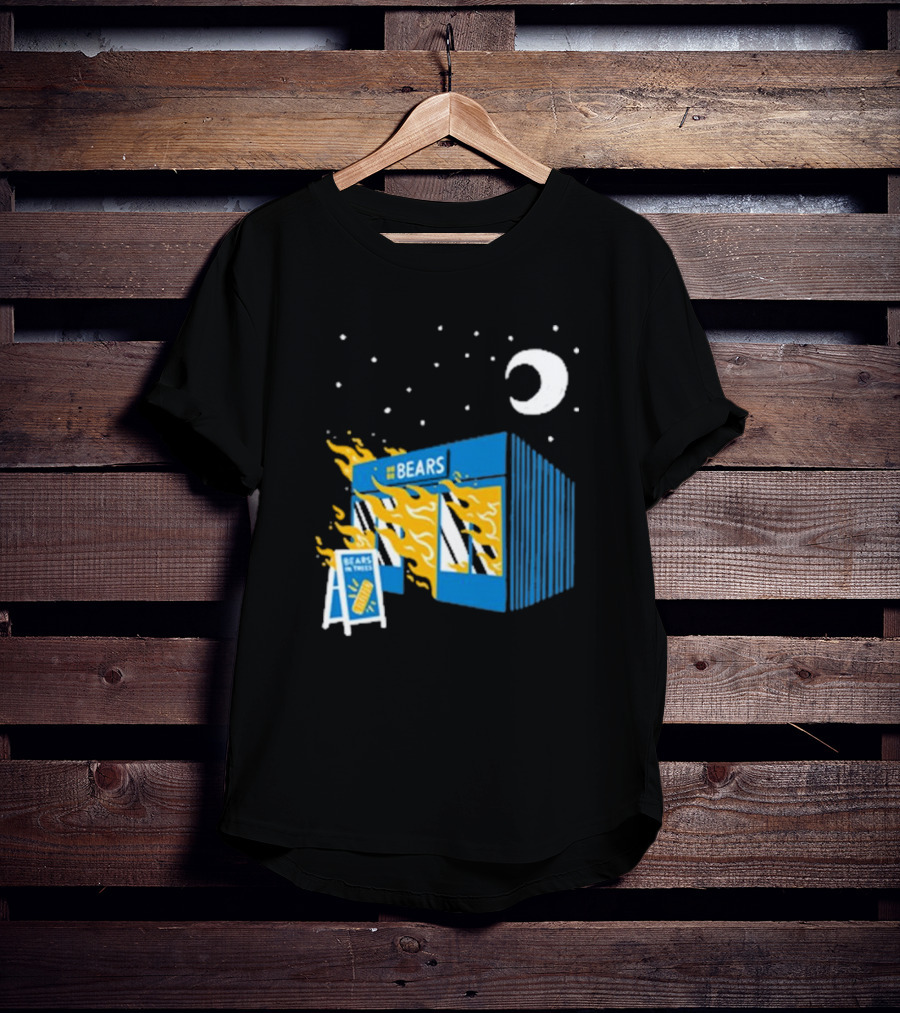 Bears Bakery On Fire Charcoal Night Scene T-Shirt