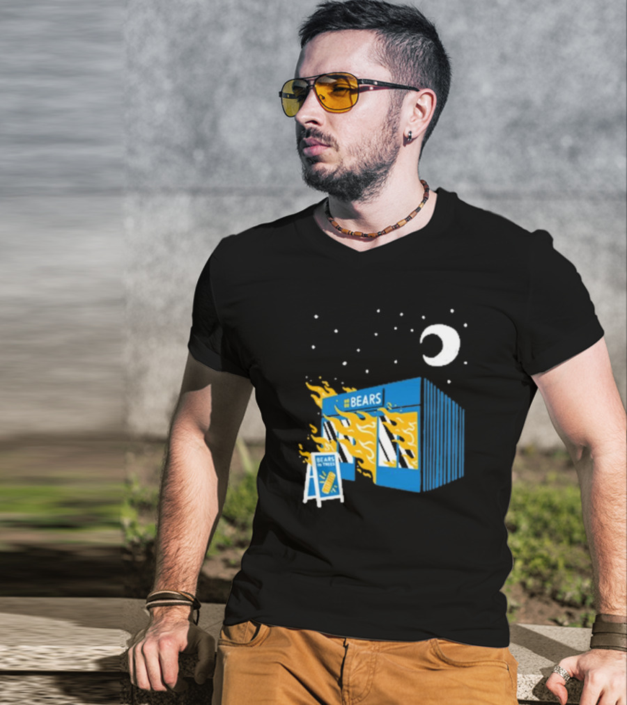 Bears Bakery On Fire Charcoal Night Scene T-Shirt