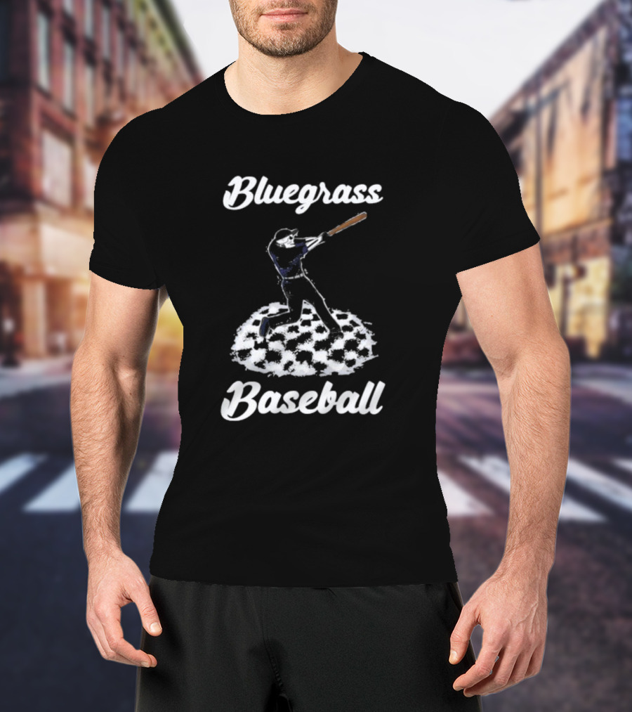Bluegrass Baseball Skeleton Player Batting On Checkered Field T-Shirt