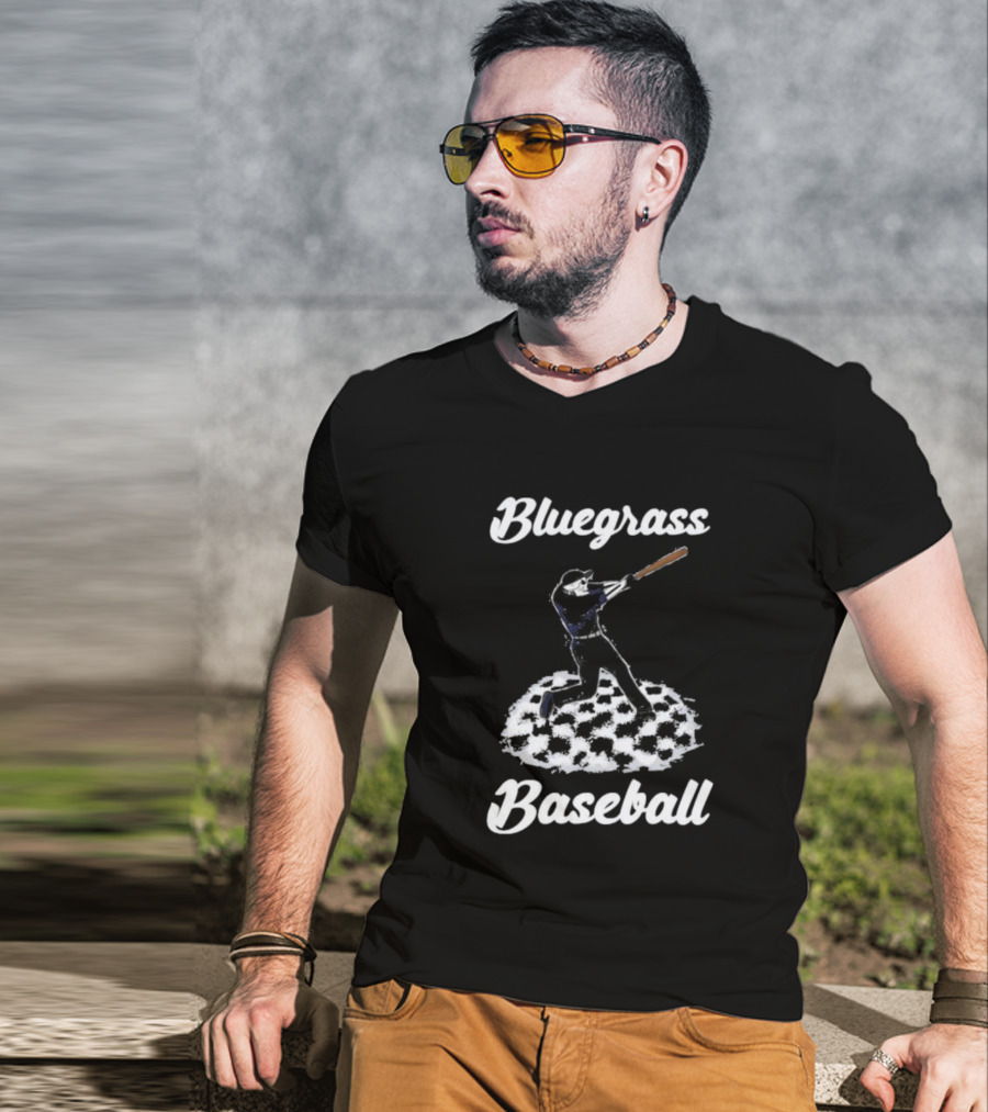 Bluegrass Baseball Skeleton Player Batting On Checkered Field T-Shirt