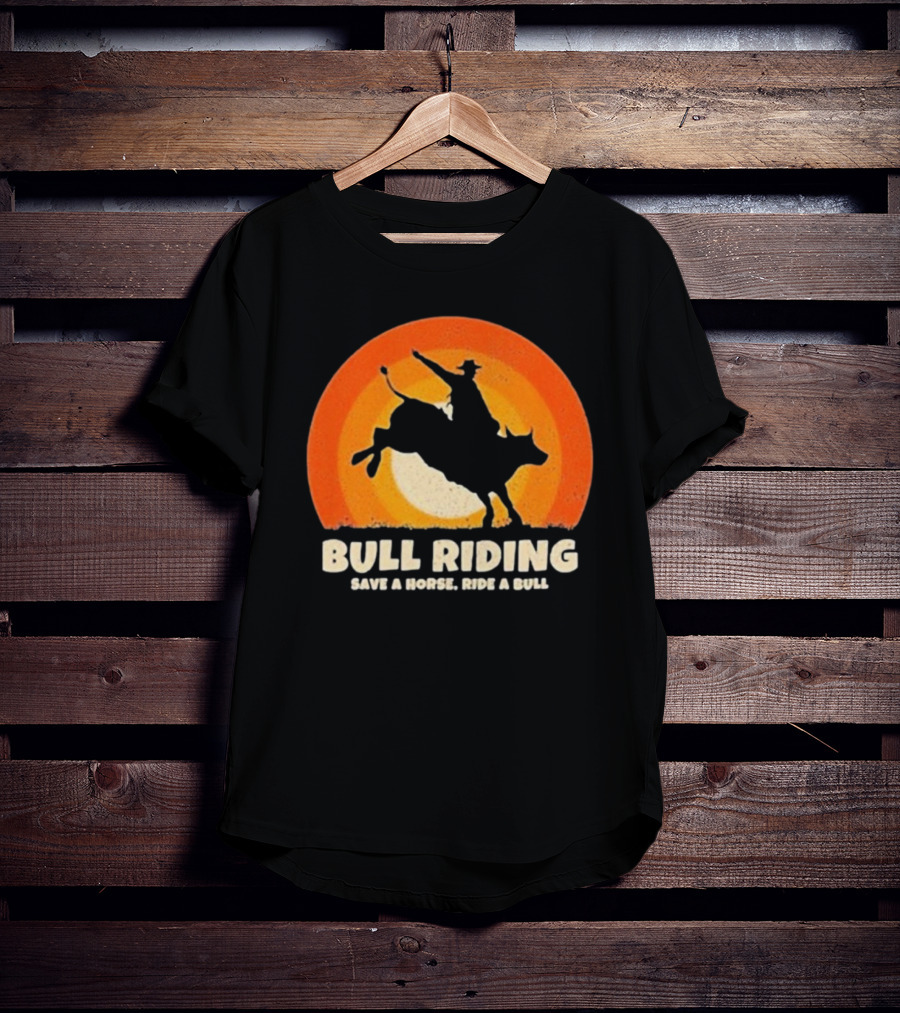 Bull Riding Save A Horse Ride A Bull Sunset Silhouette Cowboy Vintage T-Shirt