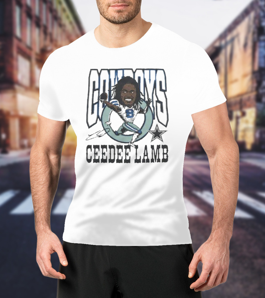 Cowboys Ceedee Lamb Number 88 Football Star Signature T-Shirt