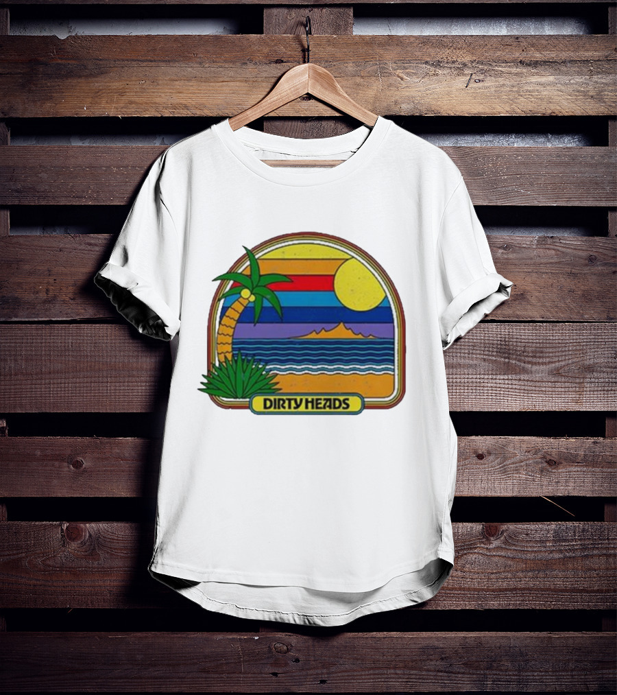 Dirty Heads Retro Beach Sunset Palms Ocean Scene T-Shirt