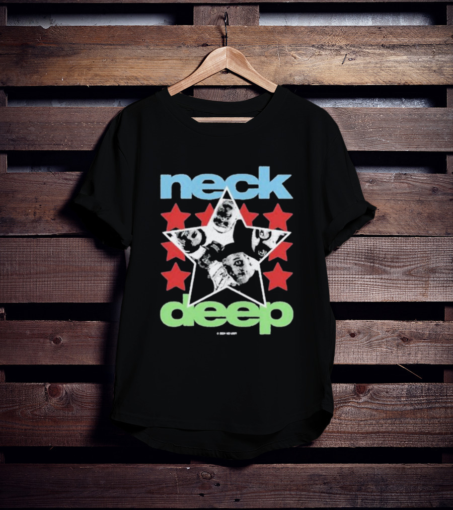 Neck Deep Blue And Green Star With Red Stars And Faces T-Shirt