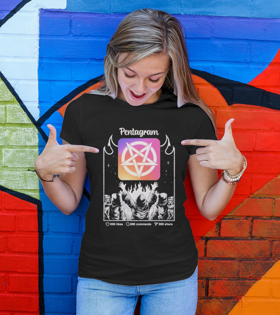 Pentagram Vol 2 666 Likes 666 Comments 666 Share Hoodie Circle Icon Ritual T-Shirt
