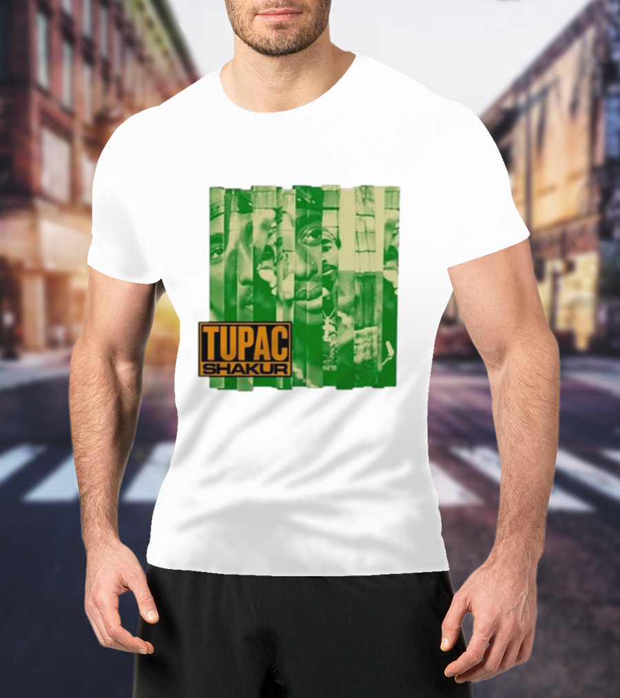 Tupac Shakur Green Photo Collage T-Shirt