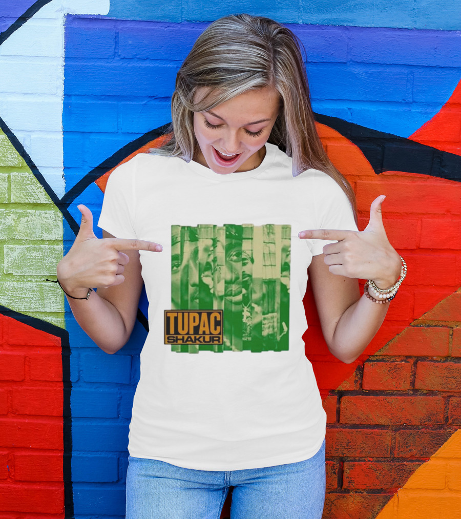 Tupac Shakur Green Photo Collage T-Shirt