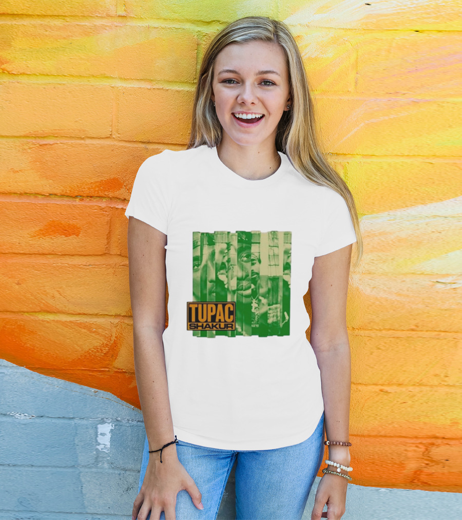 Tupac Shakur Green Photo Collage T-Shirt