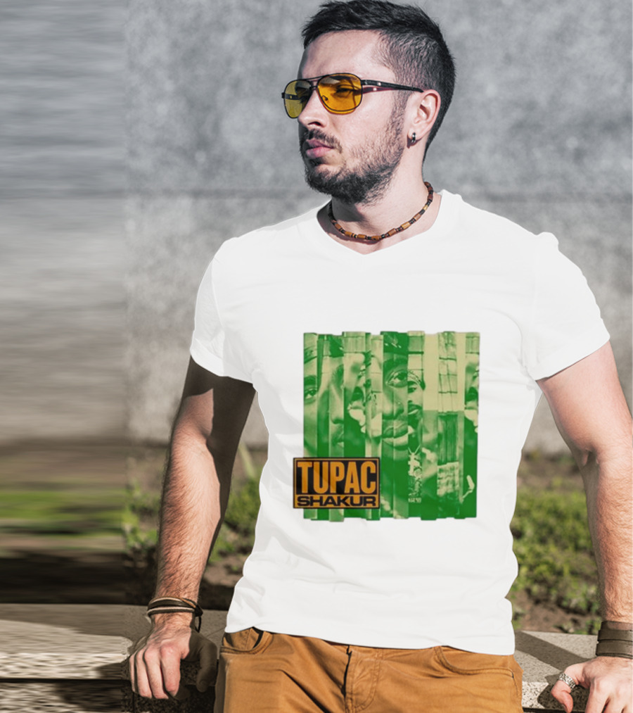 Tupac Shakur Green Photo Collage T-Shirt
