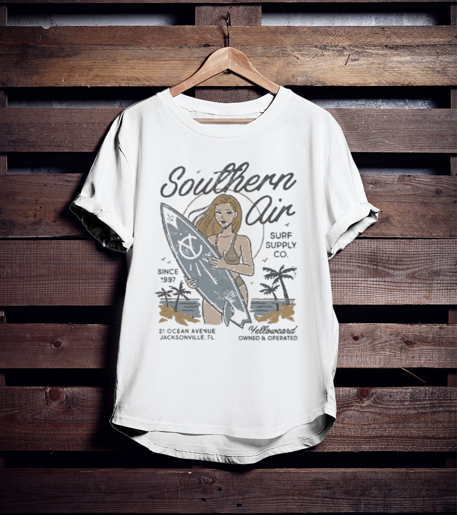Southern Air Surf Supply Co Yellowcard Band 21 Ocean Avenue Jacksonville FL Since 1997 T-Shirt