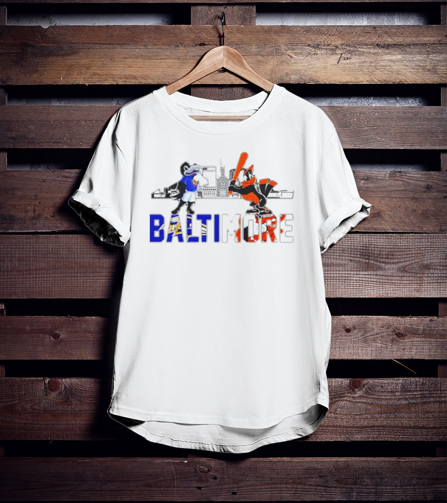 Baltimore Ravens And Orioles Mascot Skyline T-Shirt