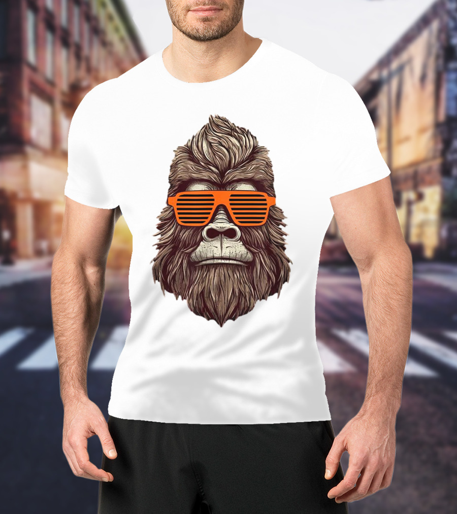 Bigfoot Birthday Boy Cool Striped Sunglasses Animal Party T-Shirt