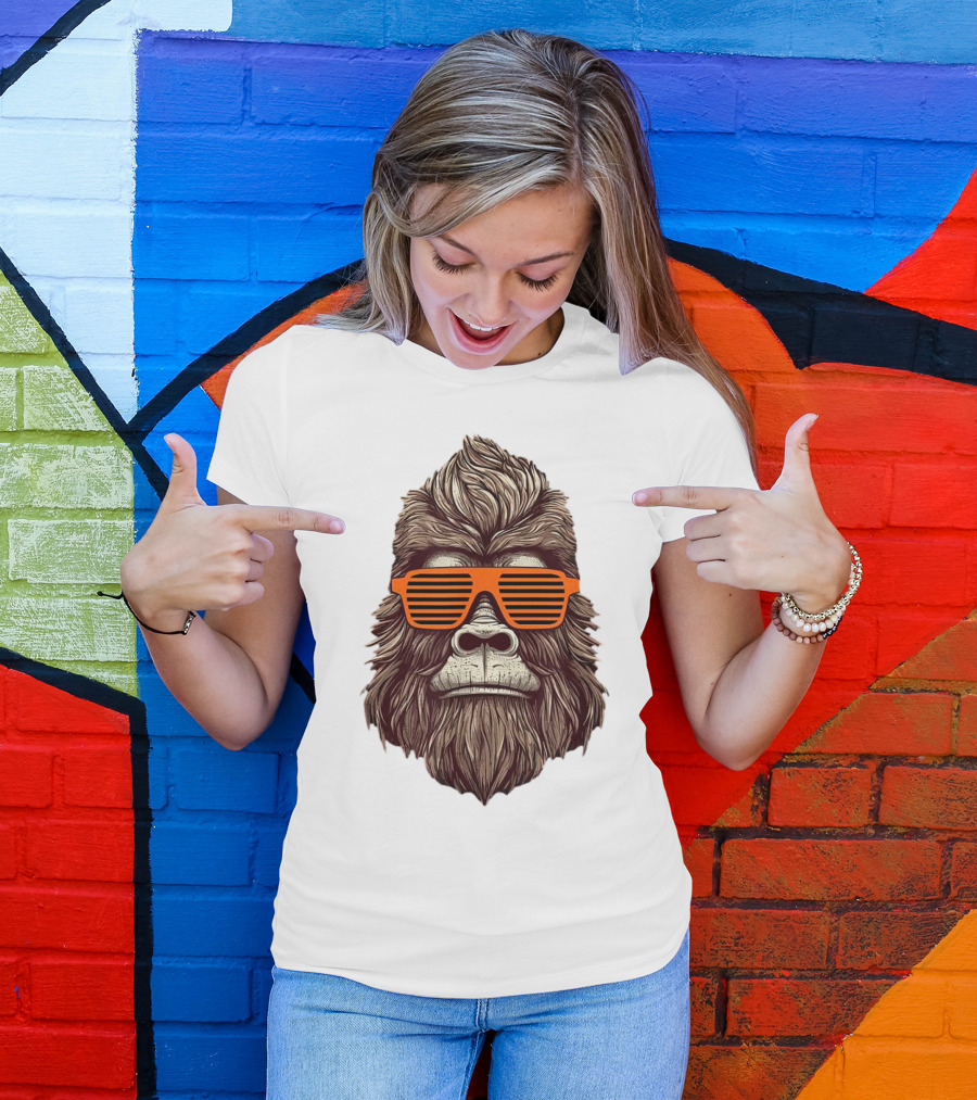 Bigfoot Birthday Boy Cool Striped Sunglasses Animal Party T-Shirt