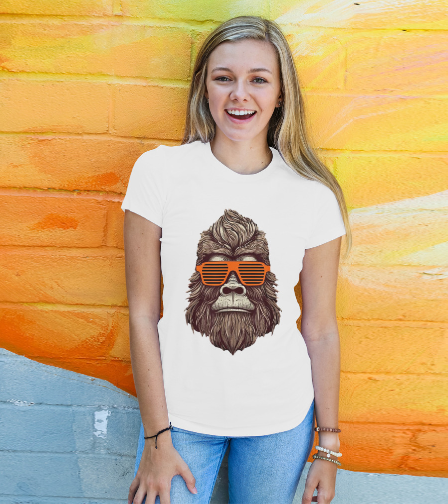 Bigfoot Birthday Boy Cool Striped Sunglasses Animal Party T-Shirt