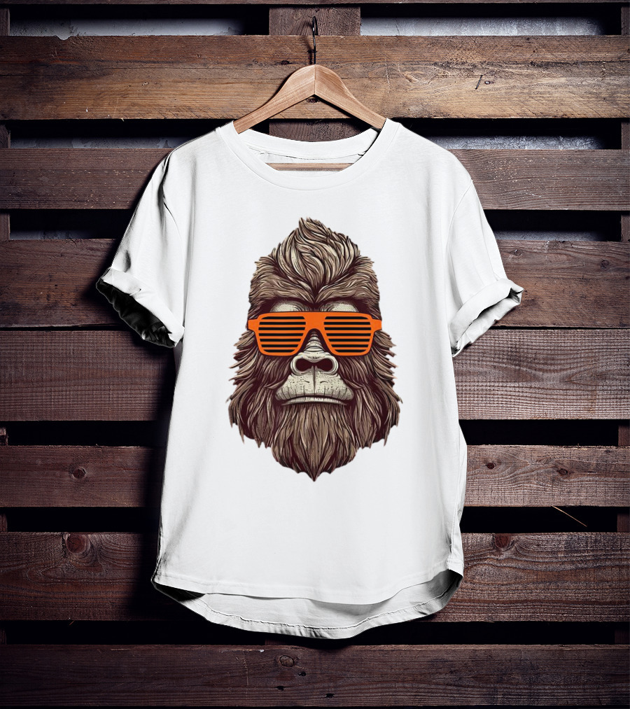 Bigfoot Birthday Boy Cool Striped Sunglasses Animal Party T-Shirt