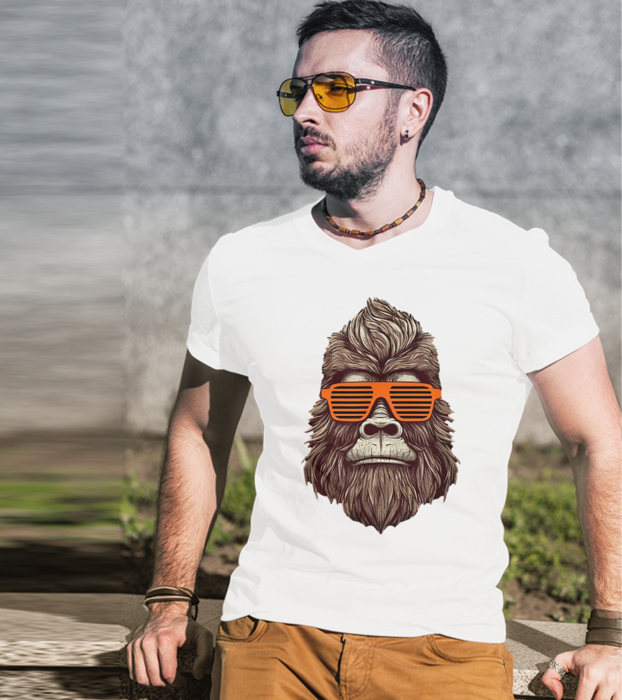 Bigfoot Birthday Boy Cool Striped Sunglasses Animal Party T-Shirt