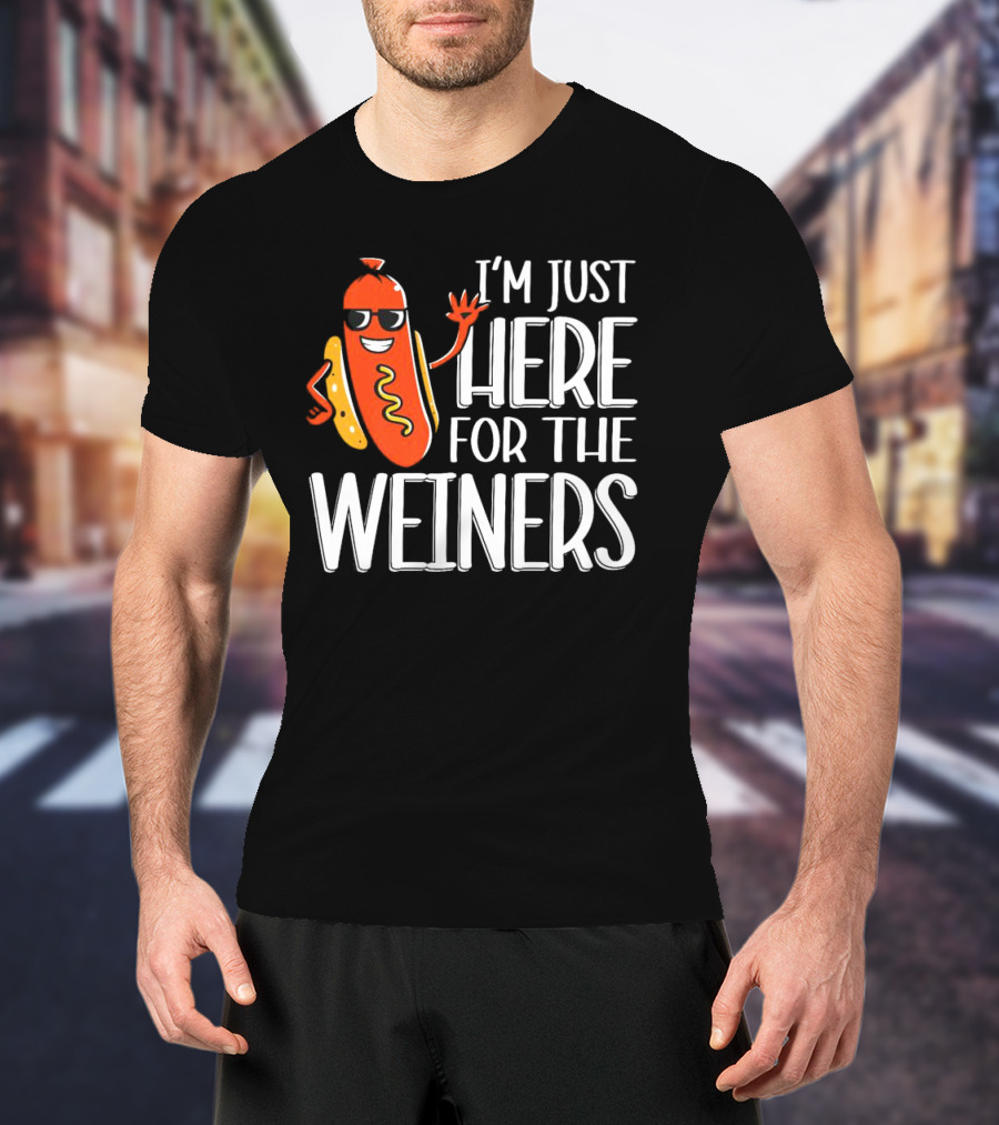I'm Just Here For The Wieners Sausage Wearing Sunglasses T-Shirt
