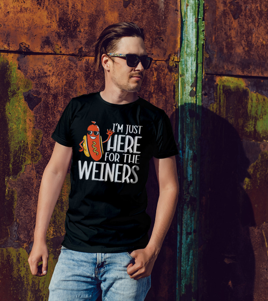 I'm Just Here For The Wieners Sausage Wearing Sunglasses T-Shirt