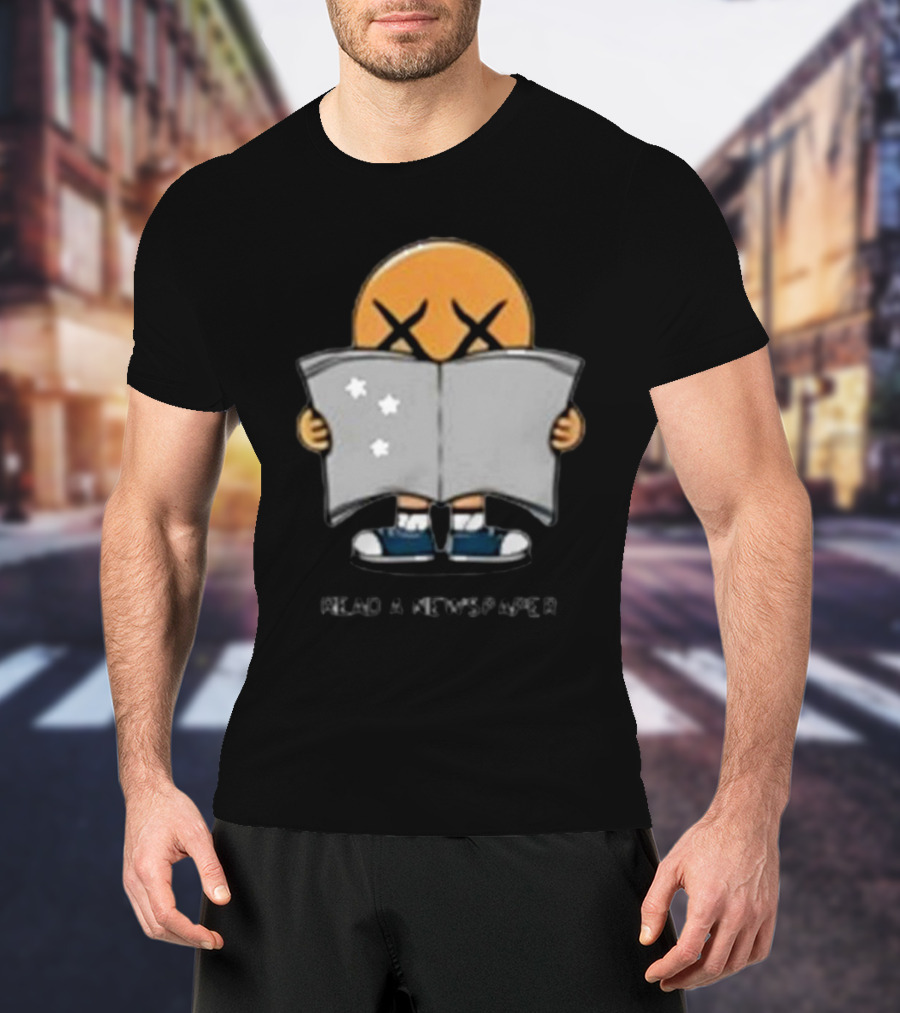 Read A Newspaper Character With Crossed Eye Symbol And Stars T-Shirt