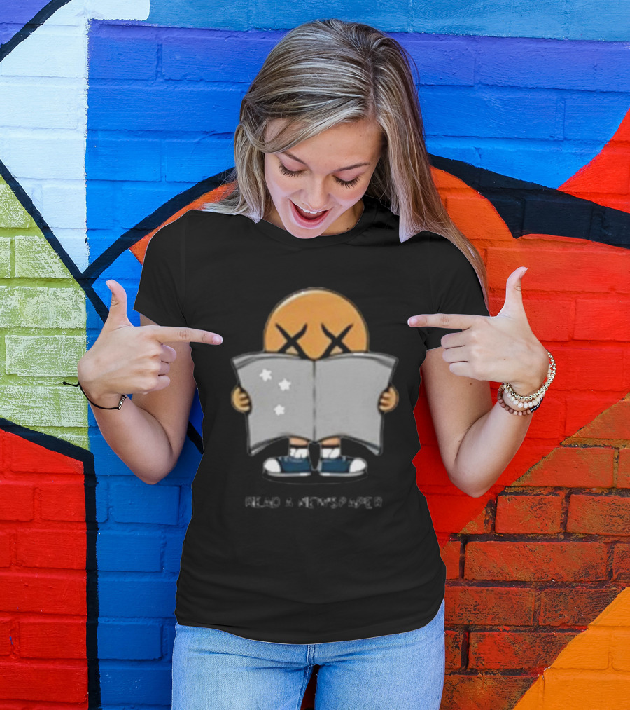 Read A Newspaper Character With Crossed Eye Symbol And Stars T-Shirt