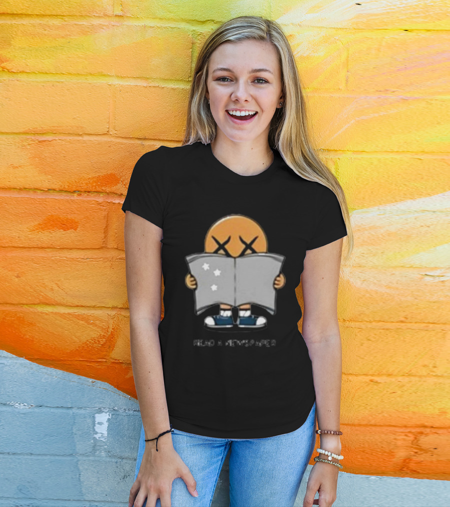 Read A Newspaper Character With Crossed Eye Symbol And Stars T-Shirt