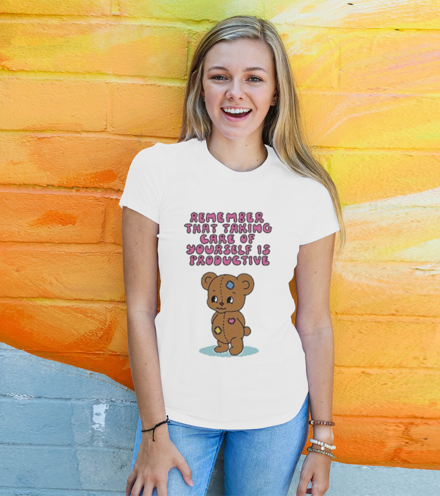 Bear Remember That Taking Care Of Yourself Is Productive Cute Patchwork T-Shirt