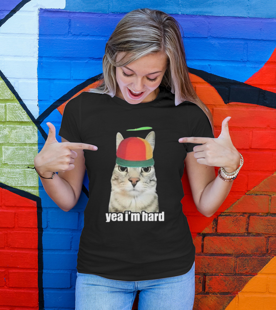 Yea I'm Hard Cat In Propeller Hat T-Shirt