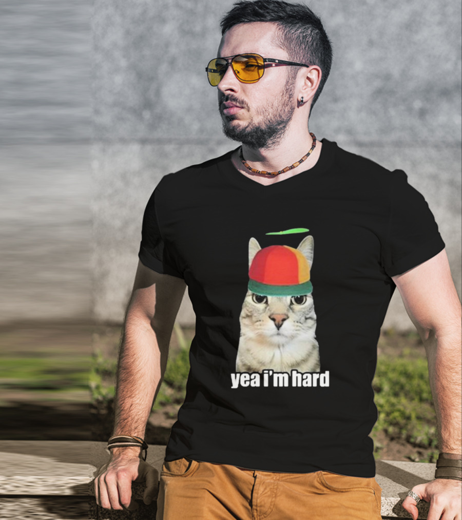 Yea I'm Hard Cat In Propeller Hat T-Shirt
