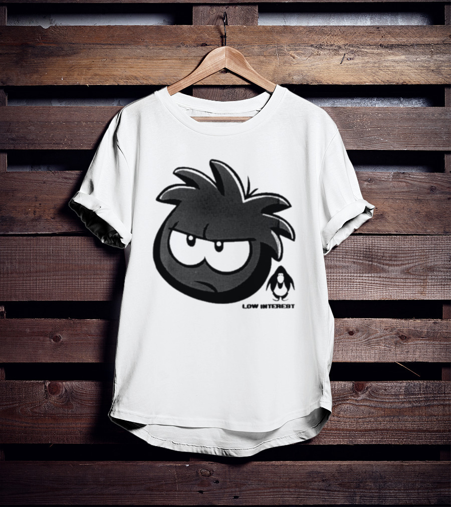 Low Interest Puffle Grumpy Face With Penguin T-Shirt