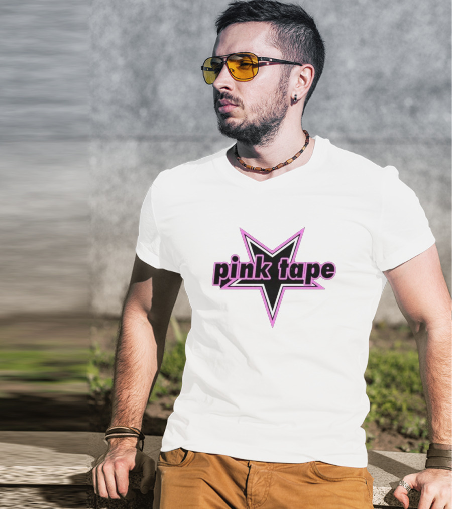 Pink Tape Star Icon Bold Black And Pink T-Shirt