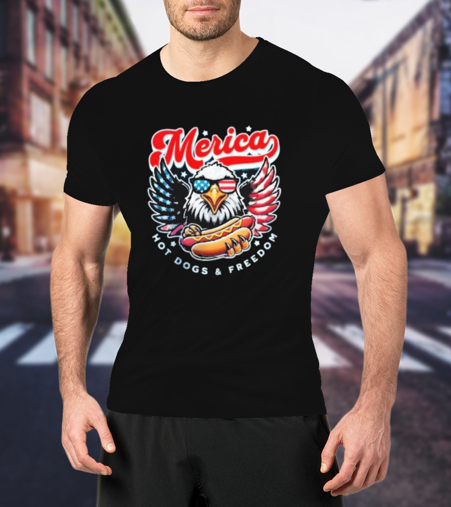 Merica American Eagle With Hot Dogs And Freedom T-Shirt