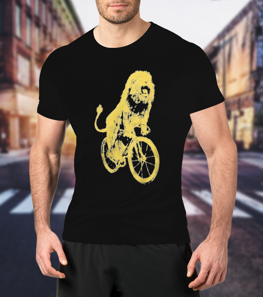 Lion Riding Bicycle Sketch Yellow T-Shirt