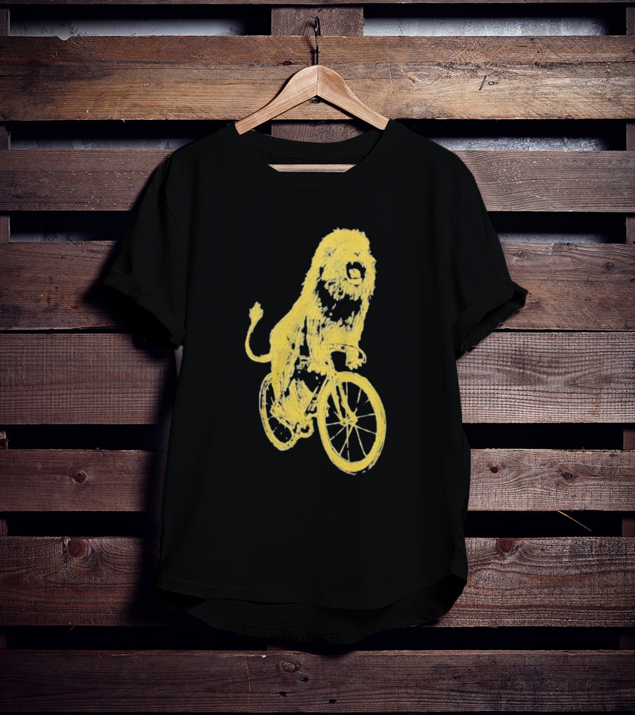 Lion Riding Bicycle Sketch Yellow T-Shirt