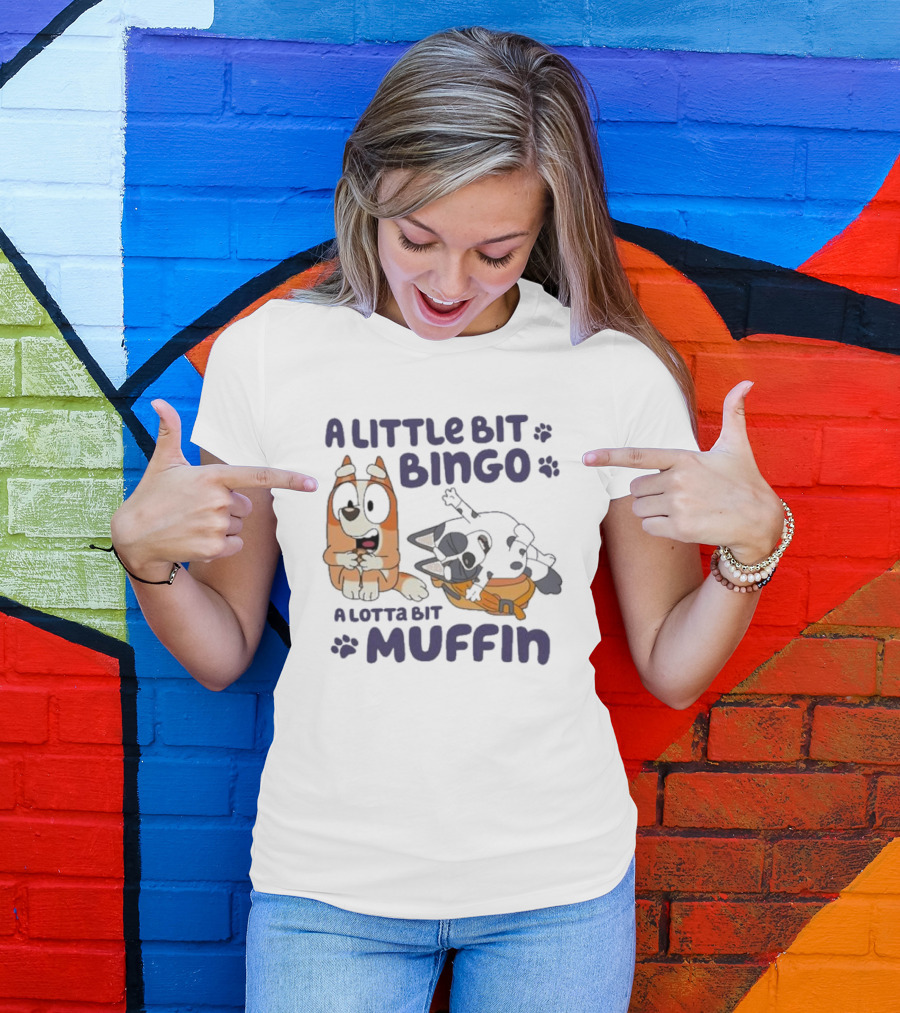 A Little Bit Bingo A Lotta Bit Muffin Cartoon Characters With Paw Prints T-Shirt