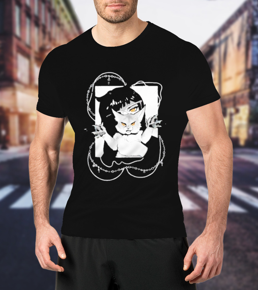Aspens Cat Attack White Cat And Chains T-Shirt